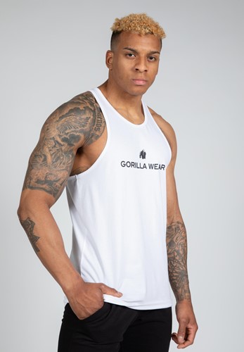 GORILLA WEAR Adams Canotta Elasticizzata Uomo – Bianco – Cotone Ed Elastan – Leggera E Traspirante – Logo Sul Petto