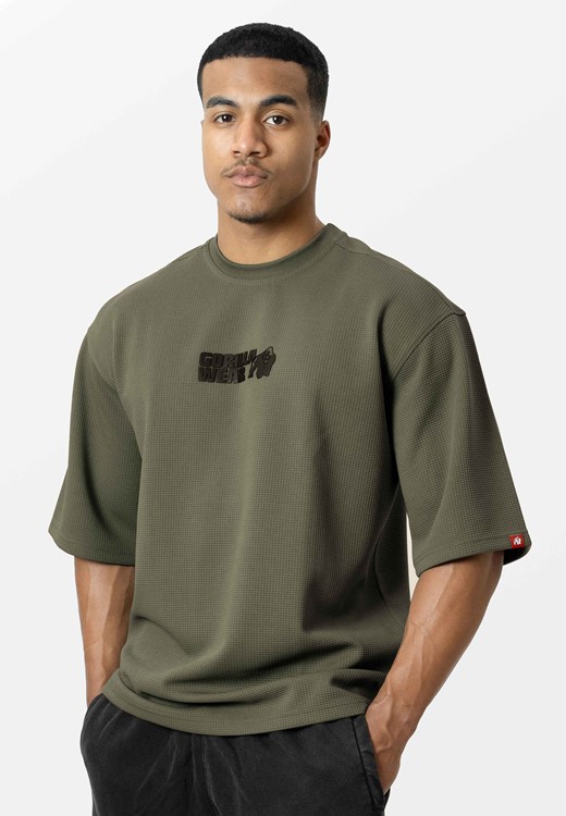 Idaho Oversized Waffle T-Shirt - Army Green - S