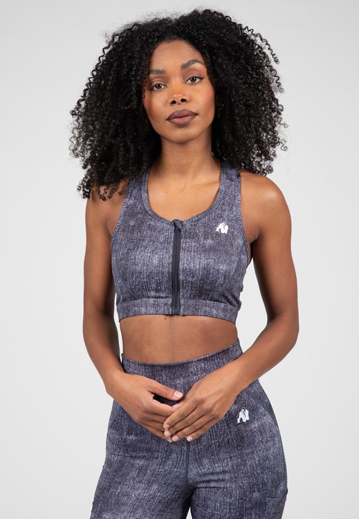 Camilla Zip-Front Sports Bra - Blue Denim - XS