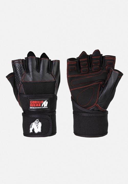 Dallas Wrist Wraps Gloves - Black/Red Stitched