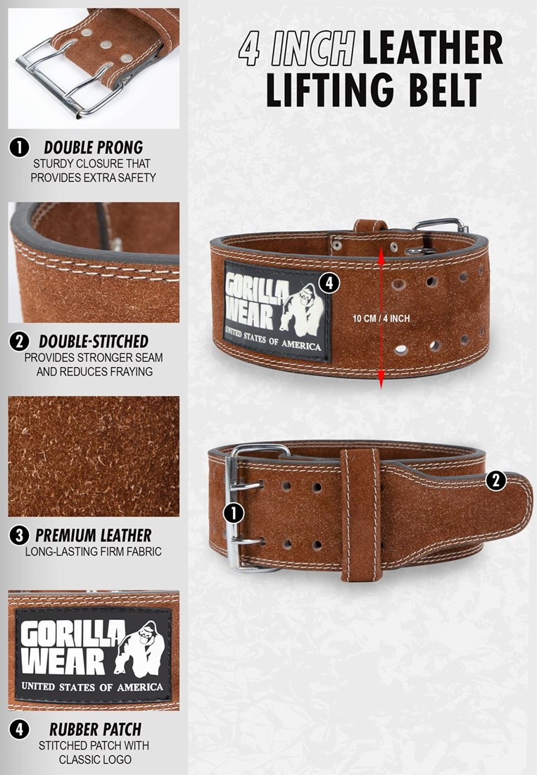Gorilla Wear 4 Inch Leather Lifting Belt - Brown - S/M Gorilla Wear